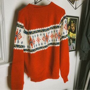 Vintage 70s JCPenney Red and White Patterned Crewneck Sweater